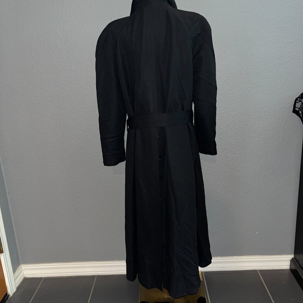 VINTAGE 80'S MONDI LONG BLACK DUSTER TRENCH COAT - MADE IN W. GERMANY - EUC - 36 - Picture 7 of 14